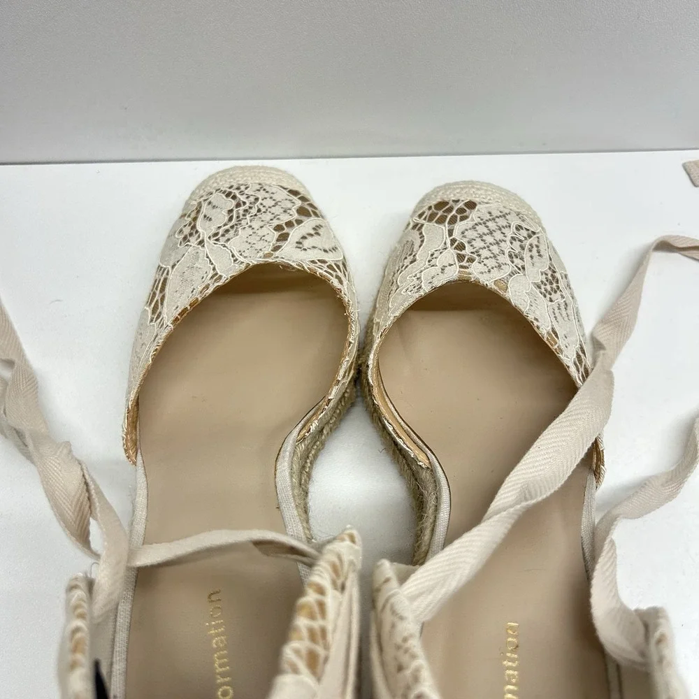 Reformation Camilla Lace Up Wedge Espadrille Cream‎ Lace Size 10.5 Boho Wedding
